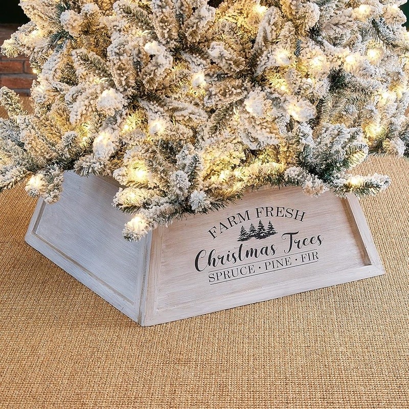 Handcrafted Wooden Christmas Tree Collar Trapezoid Design Rustic Holiday Decor