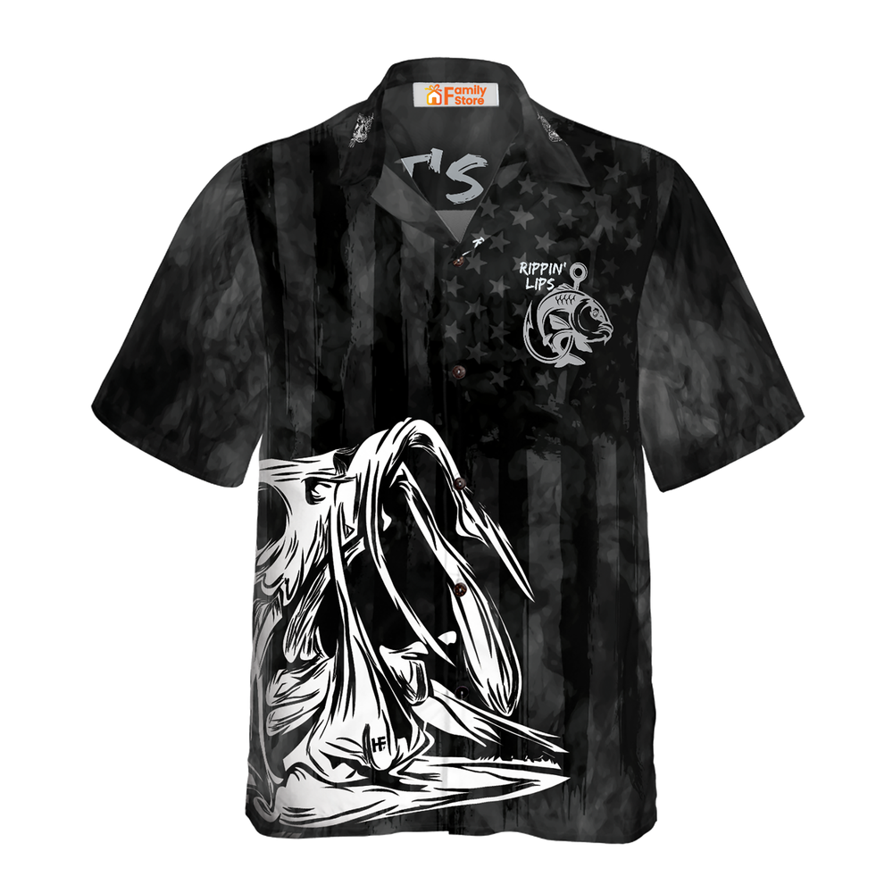 Rippin Lips Skull Fish Skeleton Tropical Hawaiian Shirt Design