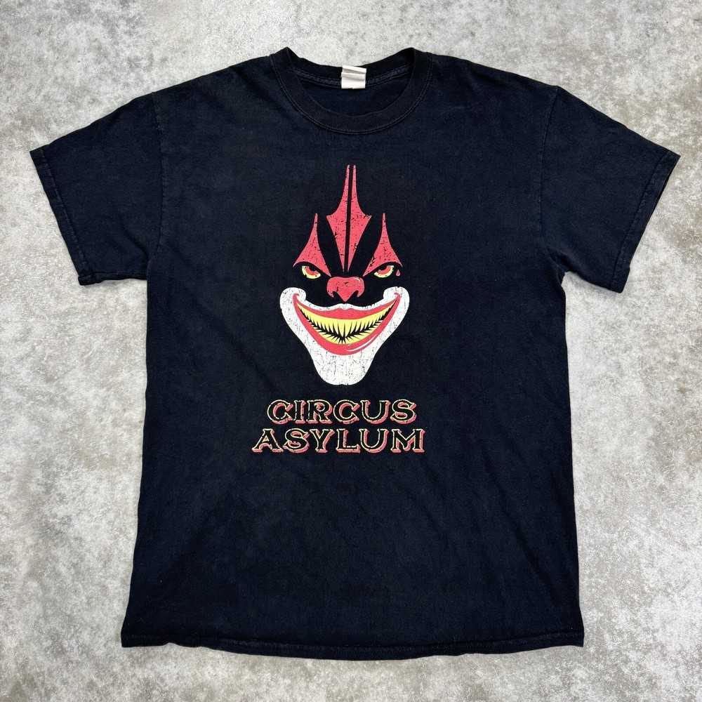 Circus Asylum Band Black Mens Medium Grunge Rock Metal Town of Terror Tee