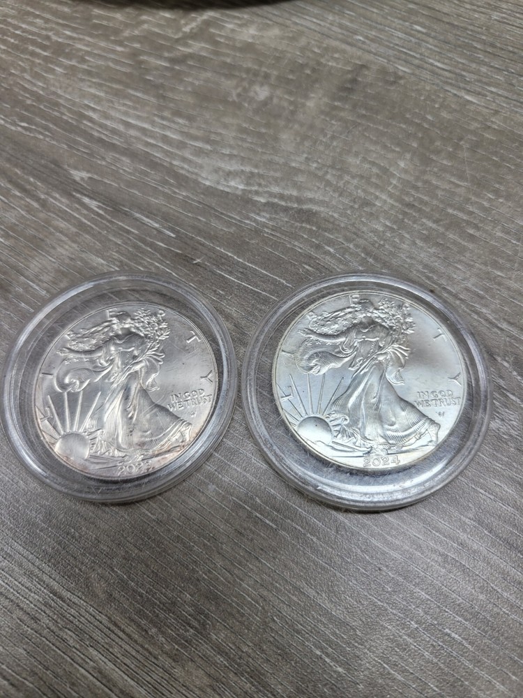 2 Silver Eagles 2023 & 2024 1 Oz .999 Fine Silver Each