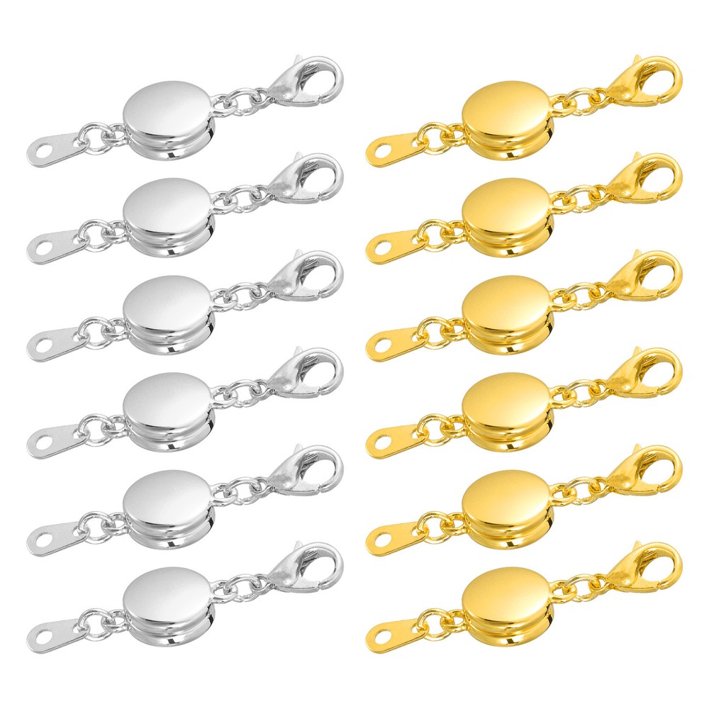 12-Piece Magnetic Jewelry Clasps - Secure Oblate Locking Lobster Clasps in Silver & Gold  
