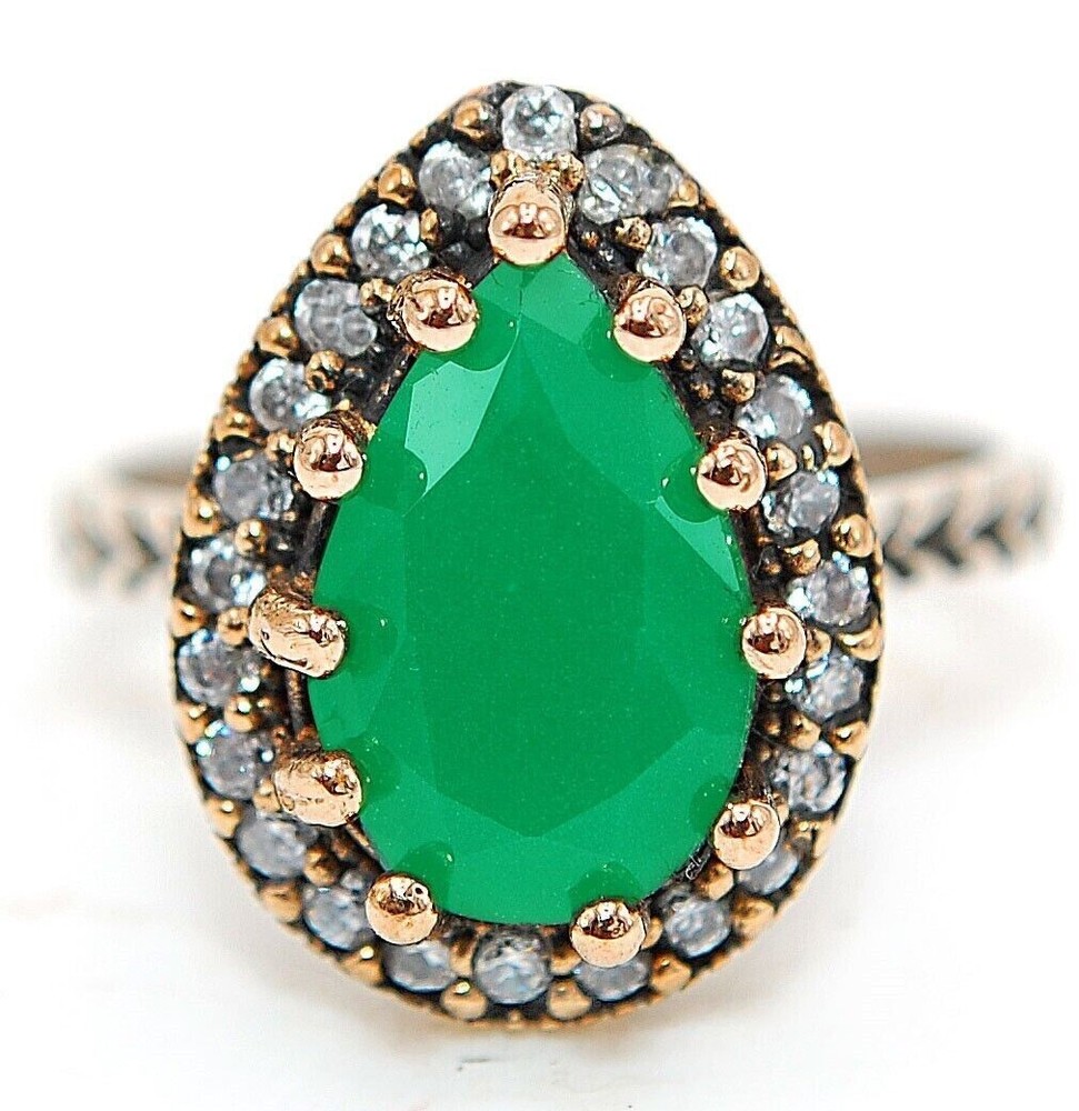 Vintage Ottoman Empire Inspired 4CT Treated Emerald 925 Silver Ring Size 9  