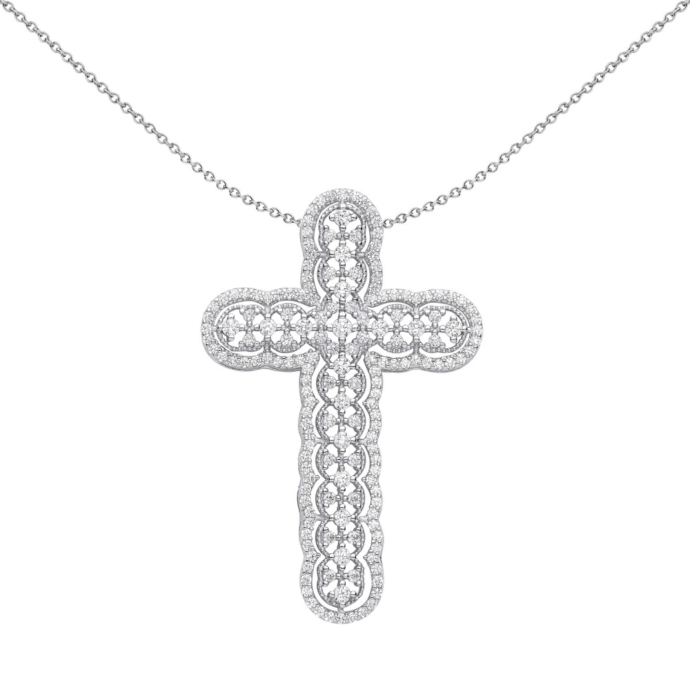 Silver Jewelco London CZ Scallop Overlapping Circles Cross Necklace 18 Inches