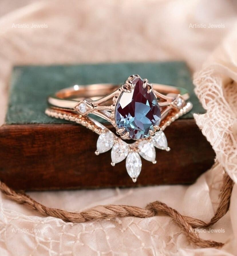 Alexandrite Moissanite Stackable Ring in Sterling Silver  