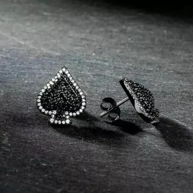 2Ct Round Black Diamond Leaf Stud Earrings in 14K Black Gold Plated for Women