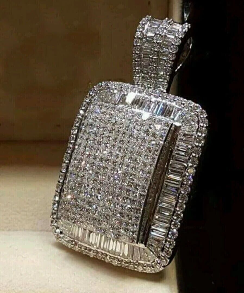Men's 4Ct Baguette Cut Diamond Pendant in 14K White Gold Plated Charm Gift