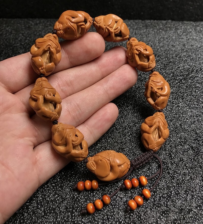 Olivary Nucleus Nut Hand Carved Frog Bracelet Bead Meditation Zen Decor