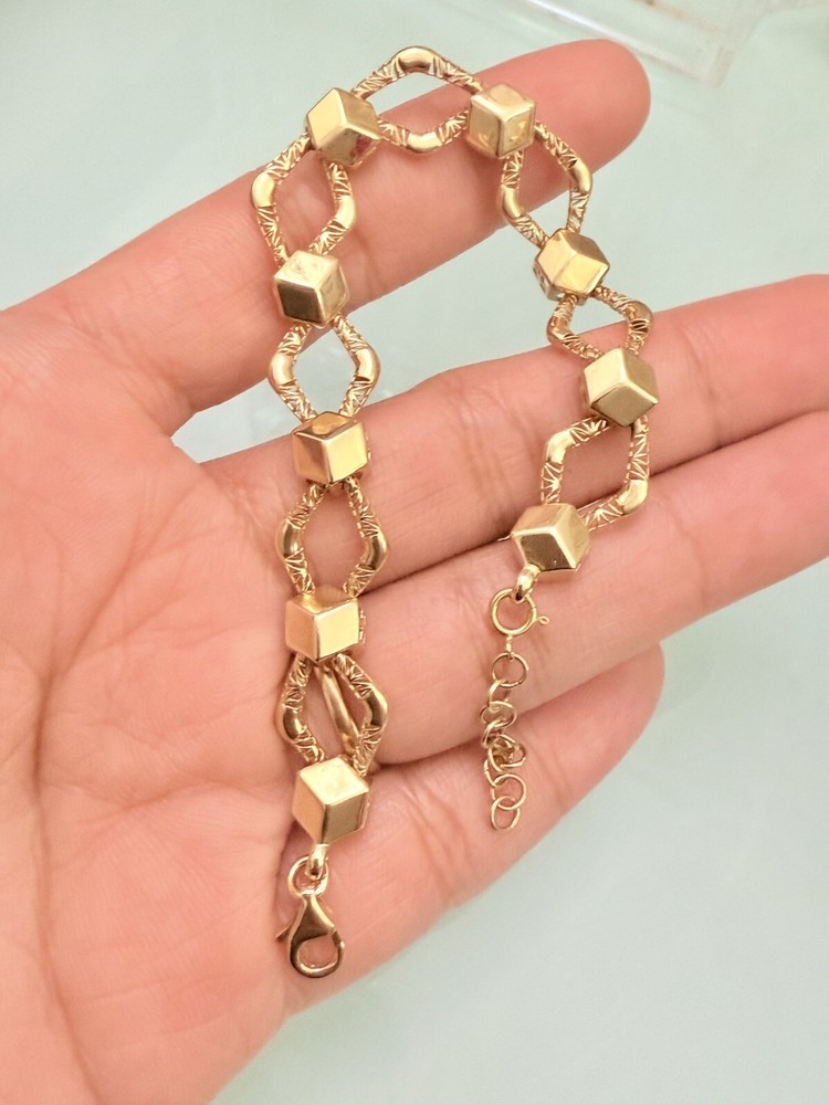 Pure 18k Yellow Gold Shiny Diamond Shape Hardware Bracelet Valentine’s Gift