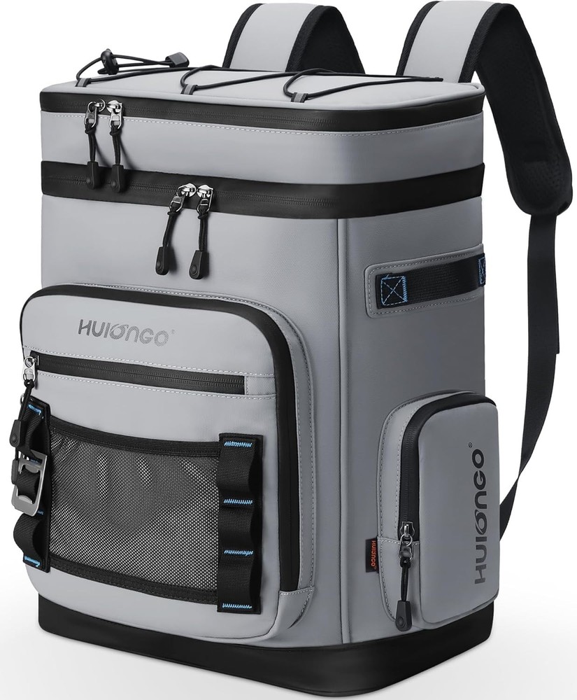 Leak-Proof Insulated Backpack Cooler for Camping Holds 48 Cans Gray Large