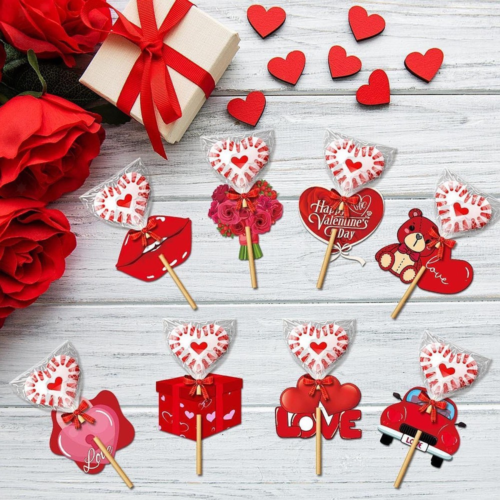 8Pcs Valentine's Day Lollipops Paper Cards Party Supplies for Party Wedding
