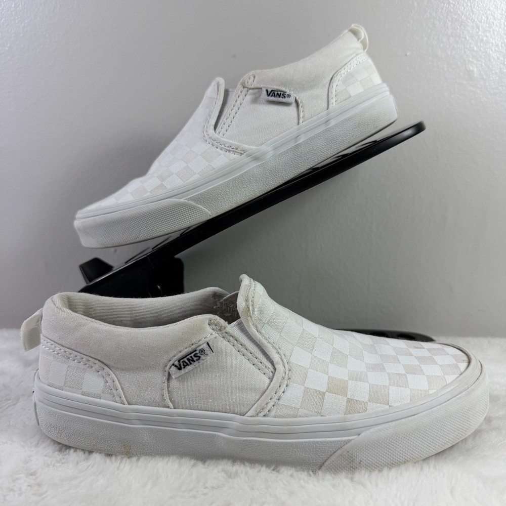 Vans Checkerboard Slip-On Youth White Canvas Shoes Size 3