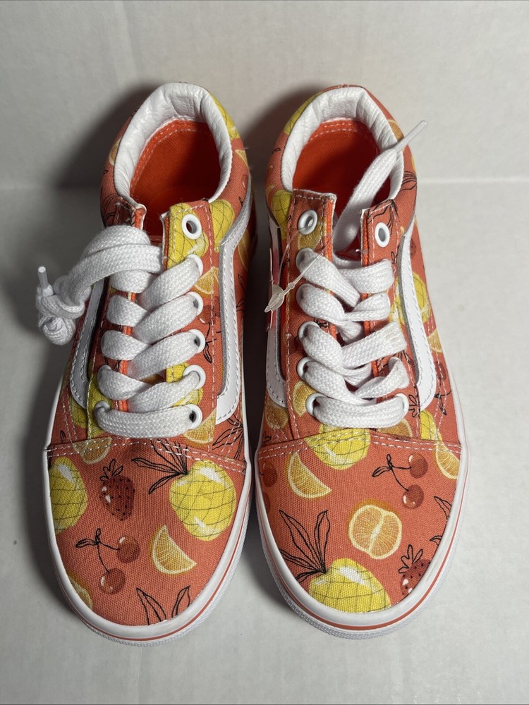 Vans Classic Slip On Kids Tennis Shoes Size 1- Orange Yellow Red Fruit - NEW