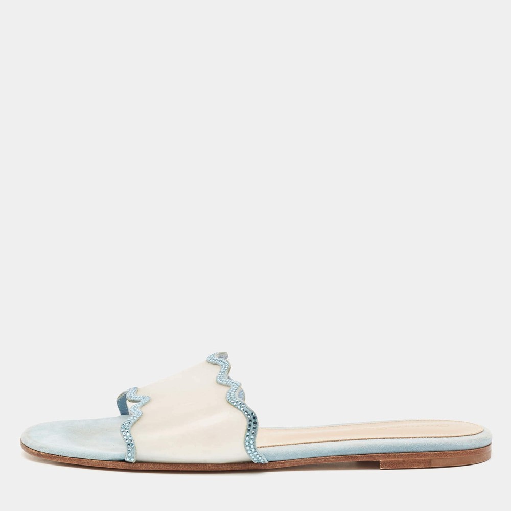 Gianvito Rossi Blue PVC and Suede Wavy Flat Sandals Size 40