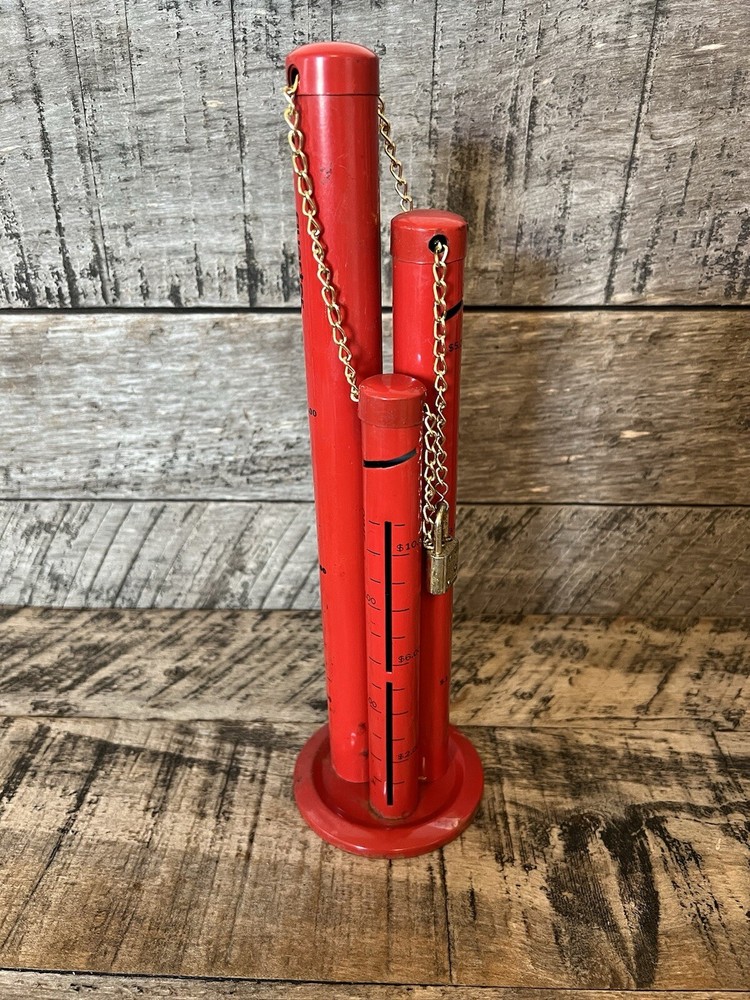 Metal 3 Tower Coin Sorter Triple Tub Bank Quarter Dime Niclel Red