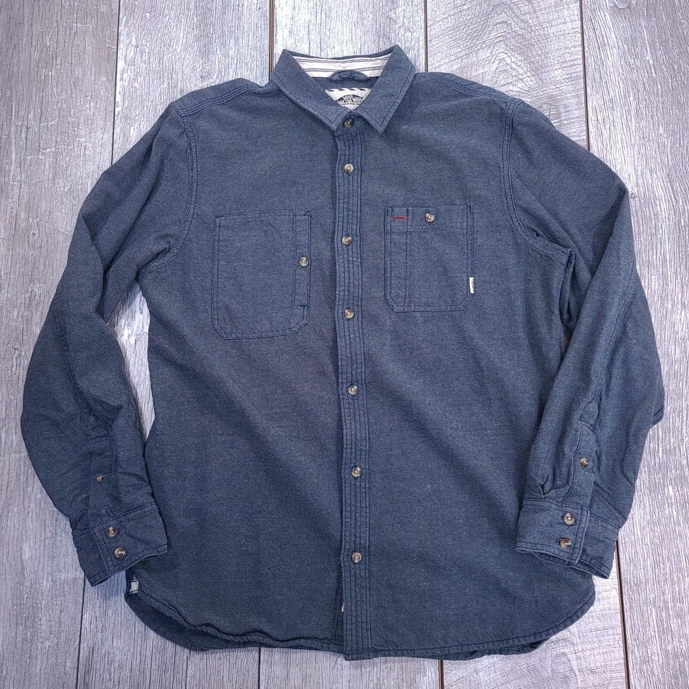 VANS Mens Flannel Shirt Size Medium Gray Heavy Button Front Long Sleeve Top
