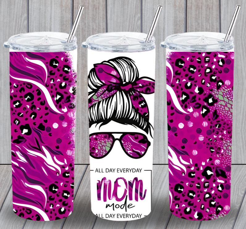 Mom Life 28 Mom Mode 20oz Insulated Tumbler With Box Lid Clear Straw New