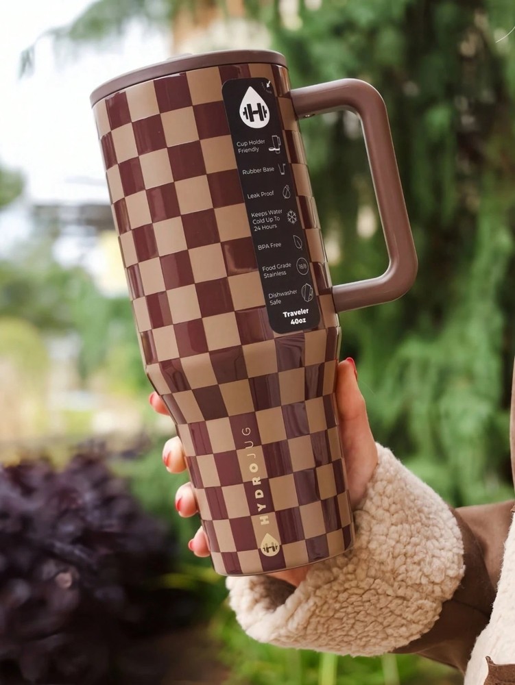 HydroJug Traveler - 40 Oz Fall Collection Autumn Checkers Brown Coffee