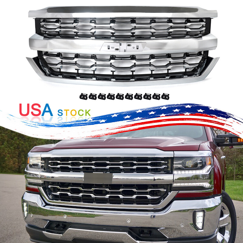 Chrome Front Bumper Grille Assembly For Chevrolet Silverado 1500 LTZ 2016-2018