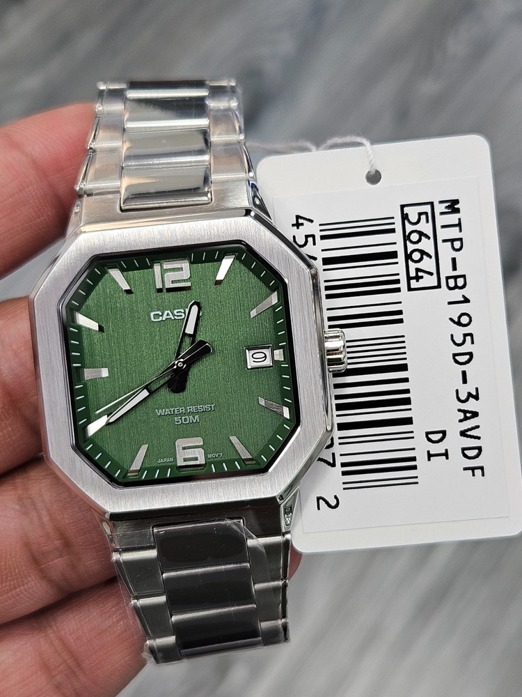 Casio MTP-B195D-3AVDF Men’s Watch | Green Dial | Stainless Steel | 50M | Origina