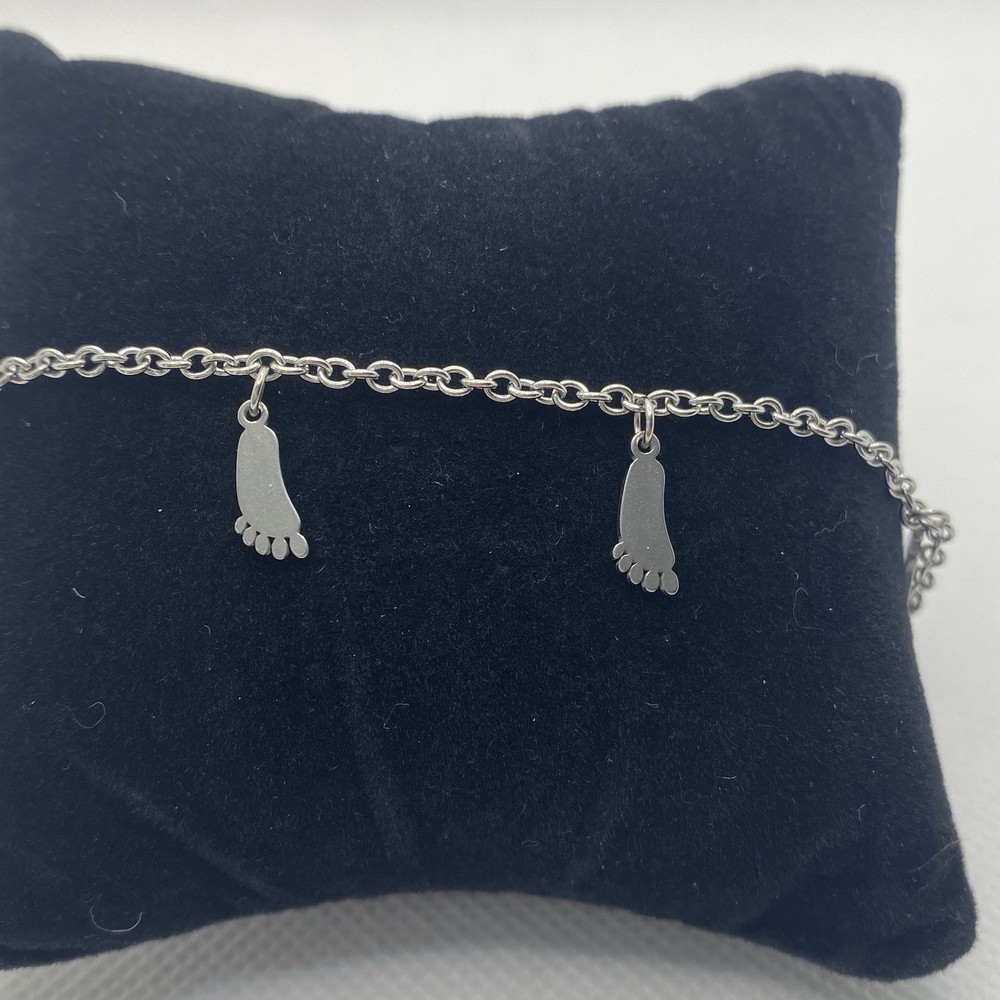 Stainless Steel Adjustable Anklet with Dainty Foot Charms 9.5in + 2in Extender