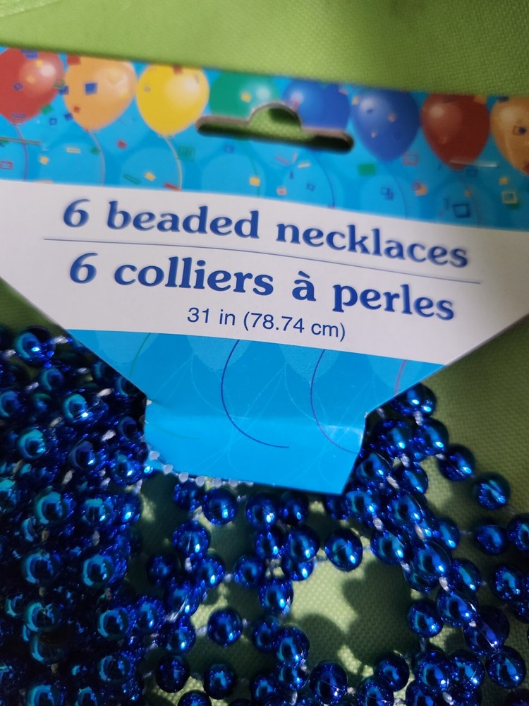 Set Of 6 New Royal Blue Birthday Favors/Mardi Gras Beads Necklaces Party Favors