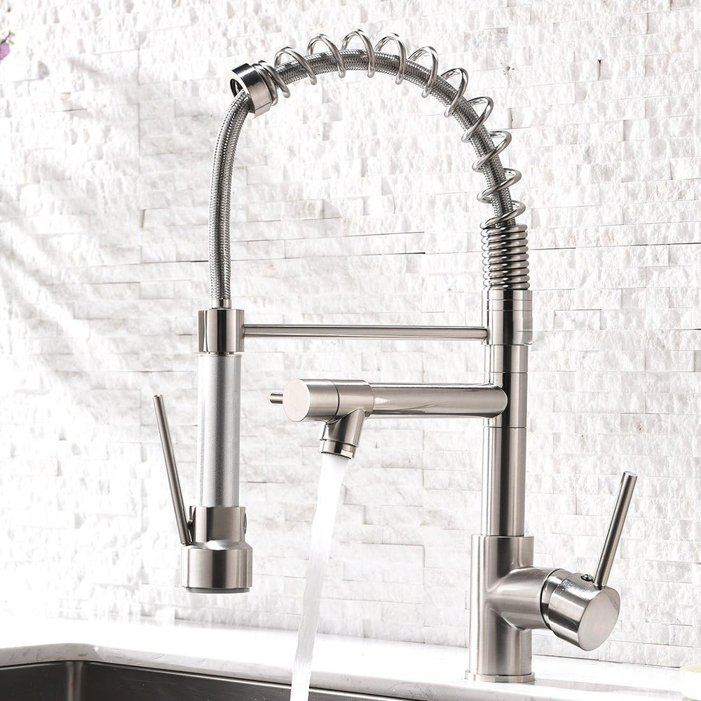 Modern Single-Handle Stainless Steel Pull-Down Kitchen Faucet  