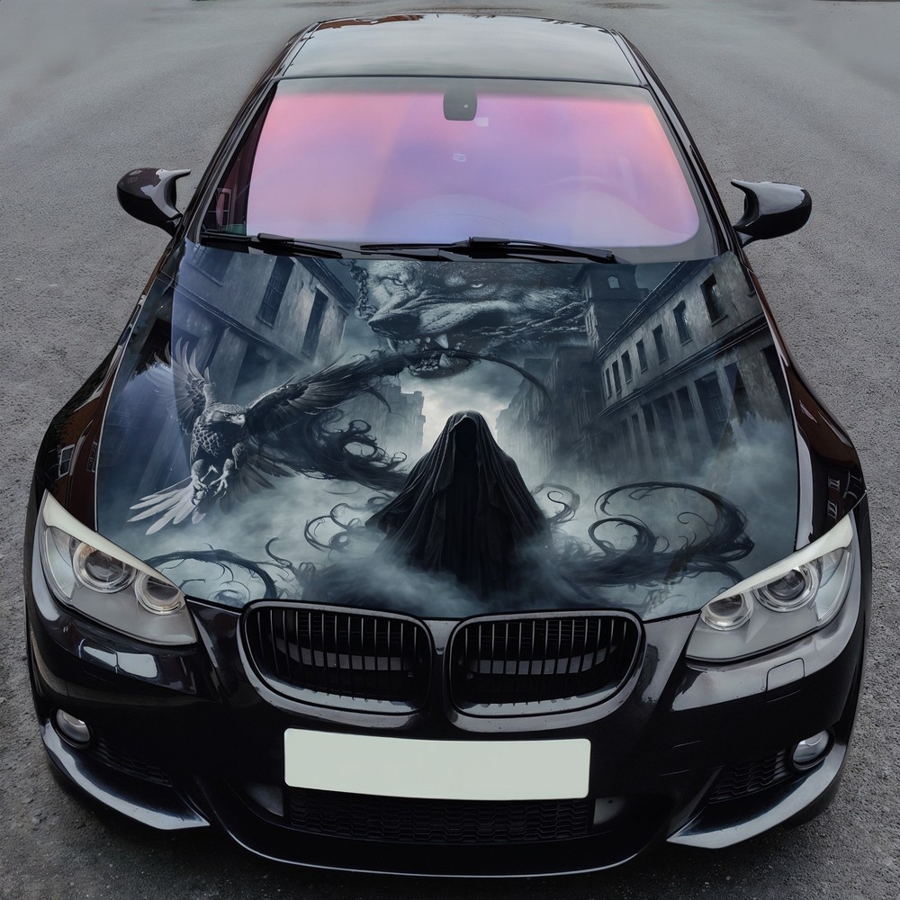 Car Hood Wrap Vinyl Decal Grim Reaper Eagle Wolf Graphic Custom Size Made to Fit