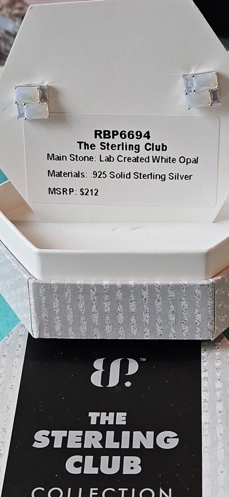 BP Sterling Club RBP6694 Lab Created White Opal Studs. .925 Sterling Silver