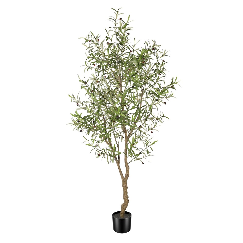7ft Faux Olive Tree - Fake Potted Olive Silk Tree with Planter Natural Olive ...