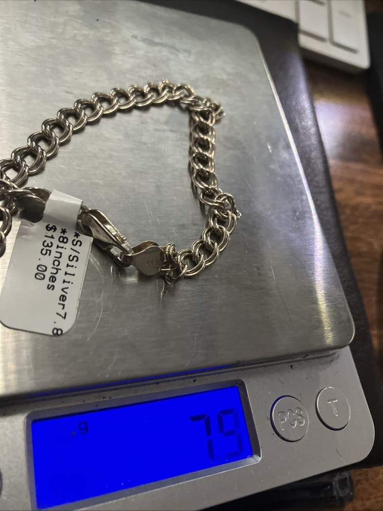 Italy 925 Sterling silver Chino Link Charm Bracelet 7.8 Grams 8 Inches