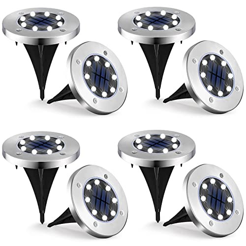 8-Pack Waterproof Solar Ground Lights for Outdoor Garden Decor Disks