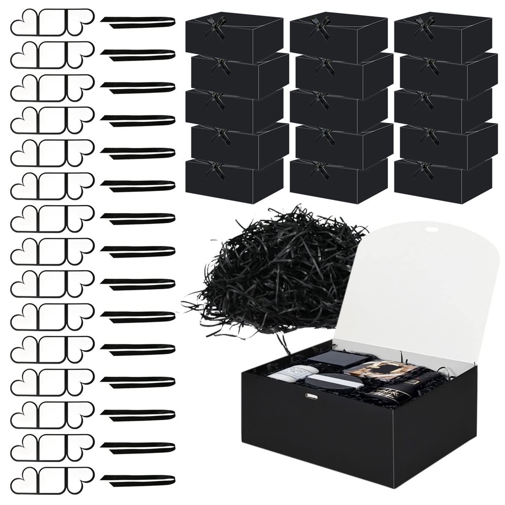 46PCS Gift Box Set - 15 Black 10x8x4 Inch Wedding Gift Boxes with Lids