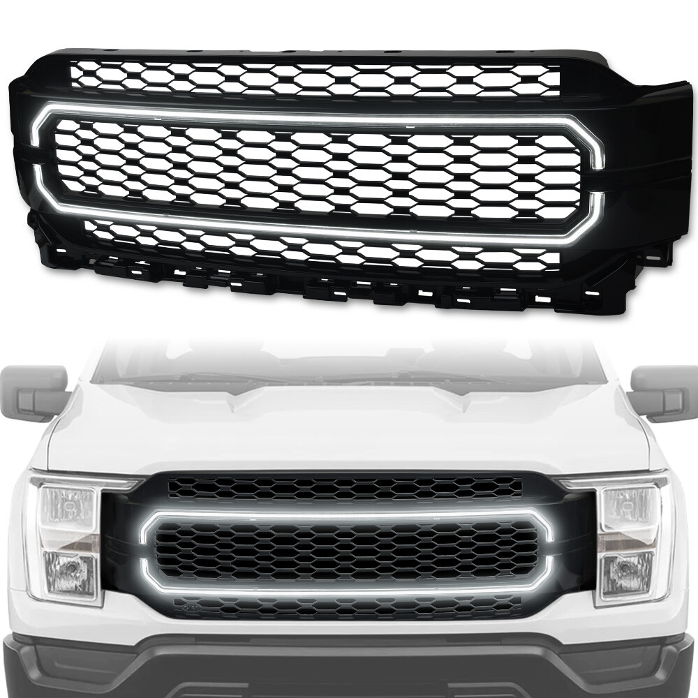TLAPS For 2021-2023 Ford F150 Honeycomb Mesh Front Grille w/Sequence LED - Black