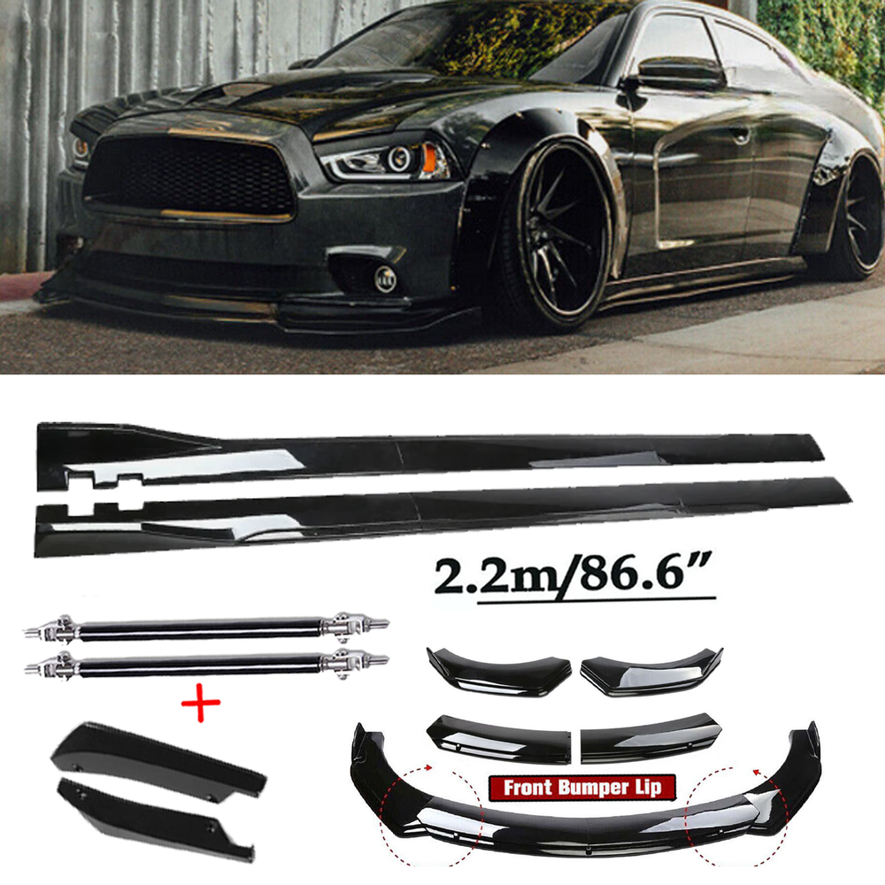 For Dodge Charger R/T GT Front Bumper Spoiler Body Kit /Side Skirt Glossy Black