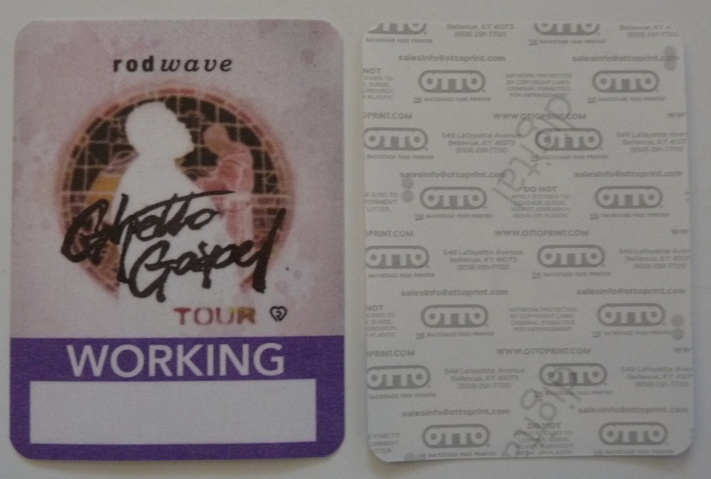 Rod Wave 2020 Ghetto Gospel Concert Tour Purple Working Backstage Pass D3