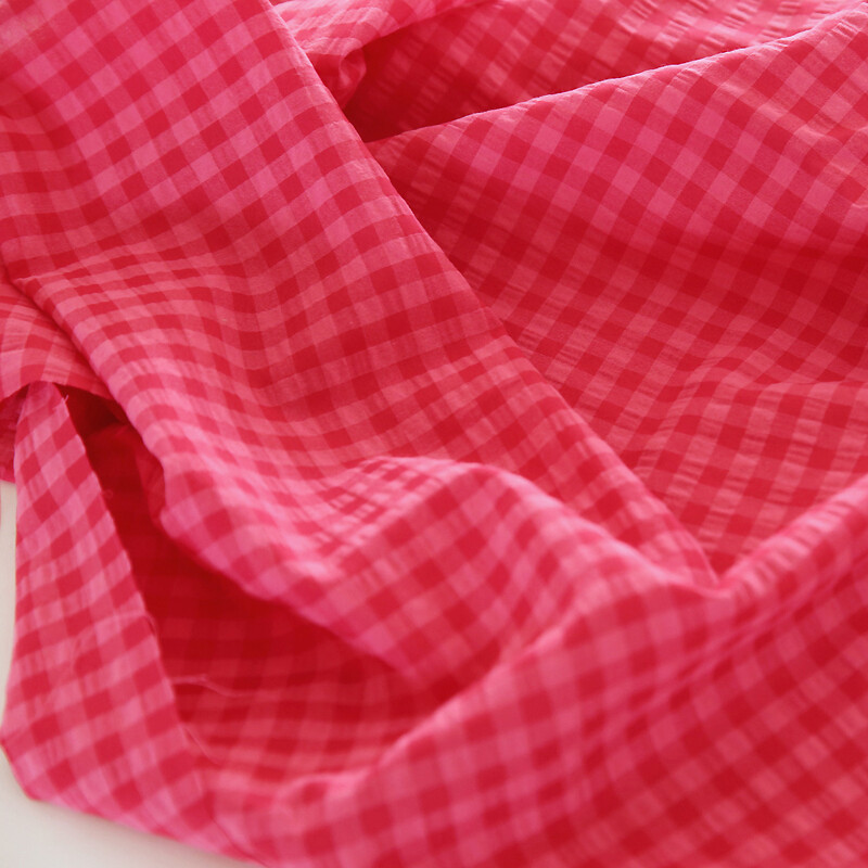 Red Plaid Yarn-Dyed  Polyester Cotton Cloth Shirt Dress Clothing Fabric Crafts