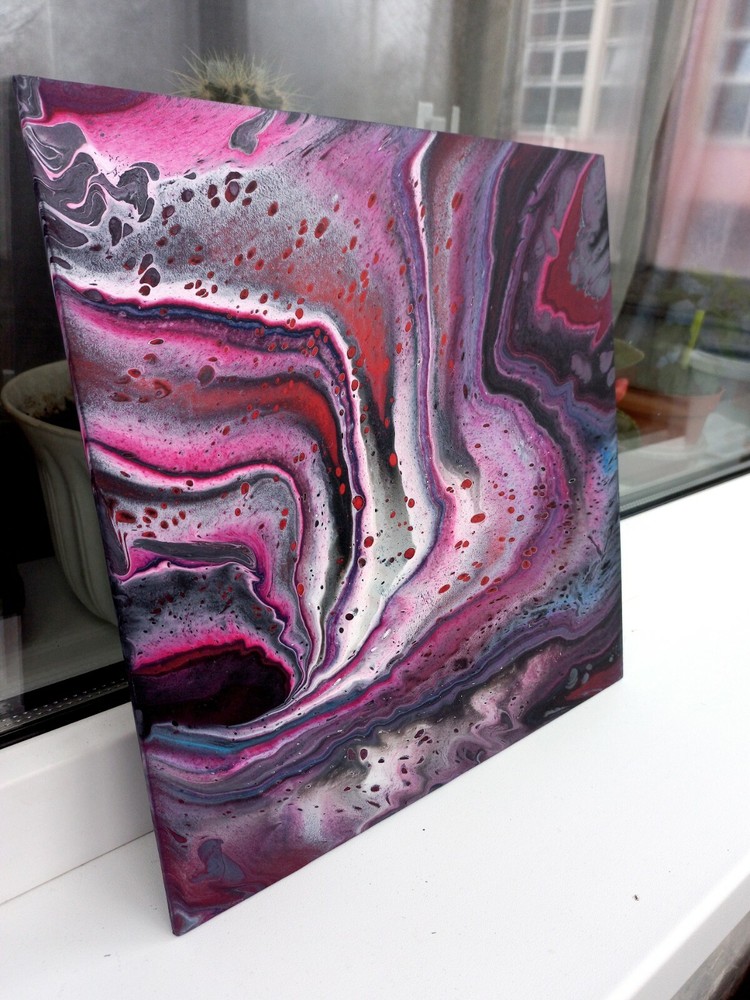 Contemporary Abstract Painting - Rosy Current, 12x12 Hardboard Artwork, Swirl