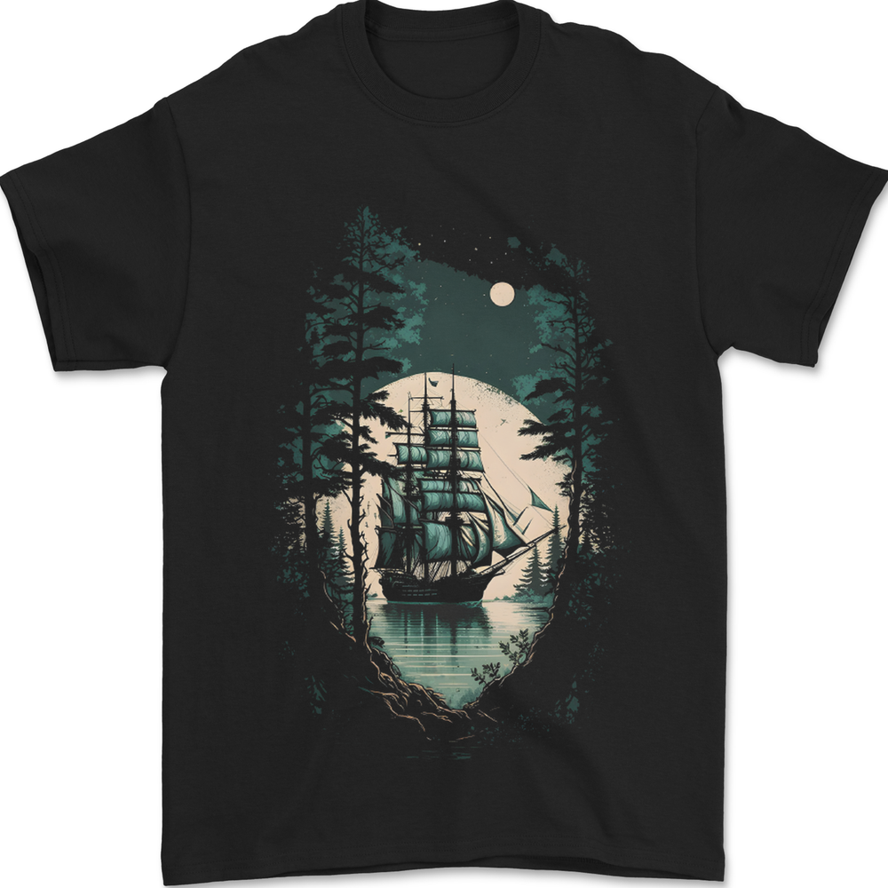A Sailing Ship in the Moonlight Sailor Mens T-Shirt 100% Cotton