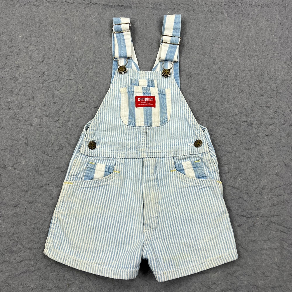 VTG Osh Kosh Bigosh Overalls Youth Size 5 Blue Striped Vestbak Old Made In USA