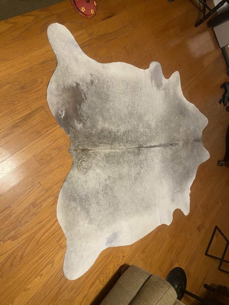 100% Genuine Grey Beige Cowhide Brazilian  Rug - Modern Style  (6x7Ft Estimated)
