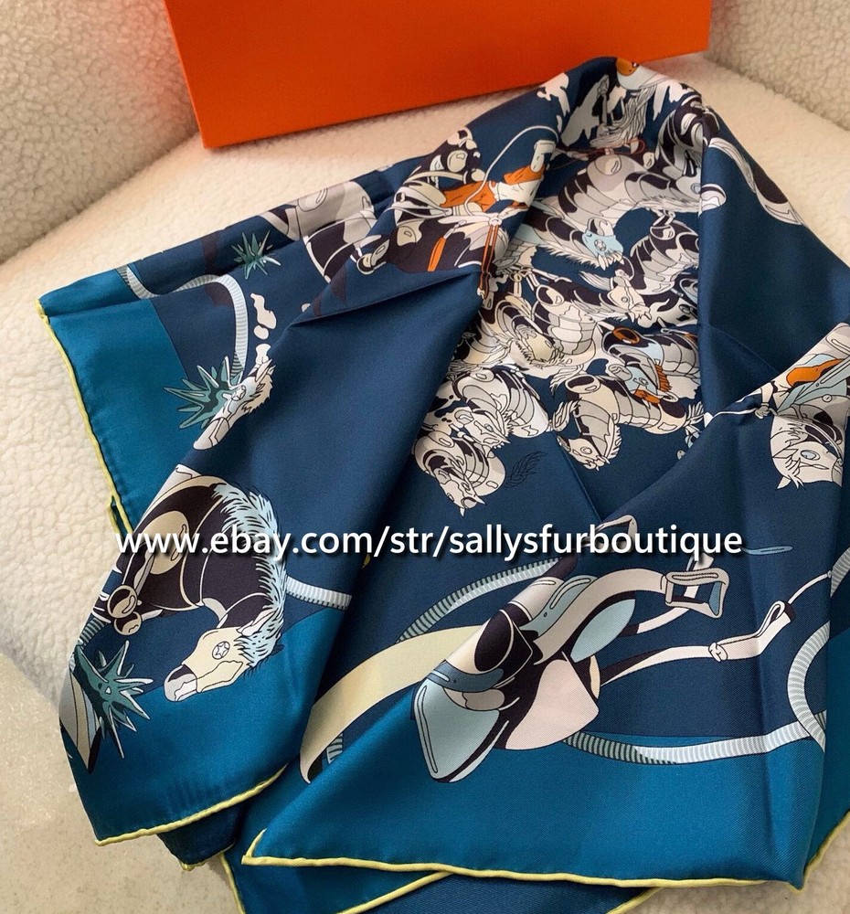 Sallys 18 Momme Twill Silk Wrap Scarf Racing Horses Print Double Face Shawl 35