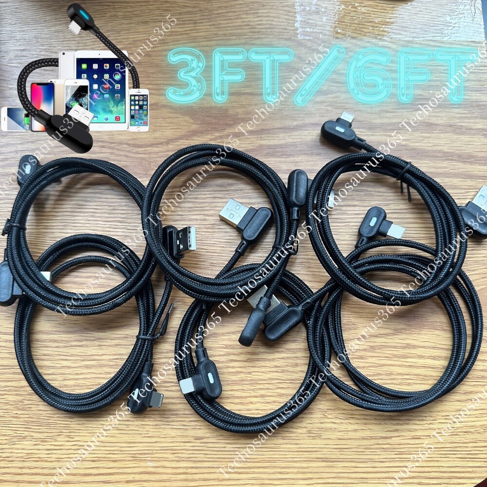 90° Right Angle USB Charger Cable Fast Charging Cord For iPhone 14 13 12 11 8 XR