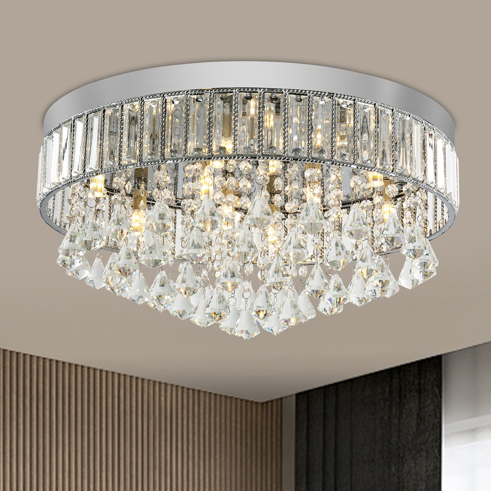 Modern Crystal Ceiling Light Small Chandelier Flush Mount Pendant Lamp Fixture