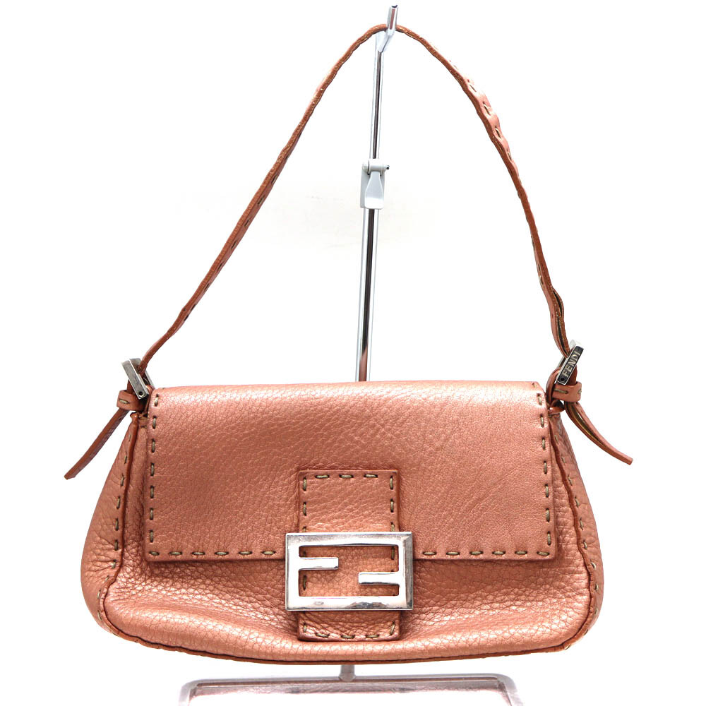 FENDI Selleria Mamma Baguette Handbag Shoulder Bag Leather Pink 8BR185 Authentic