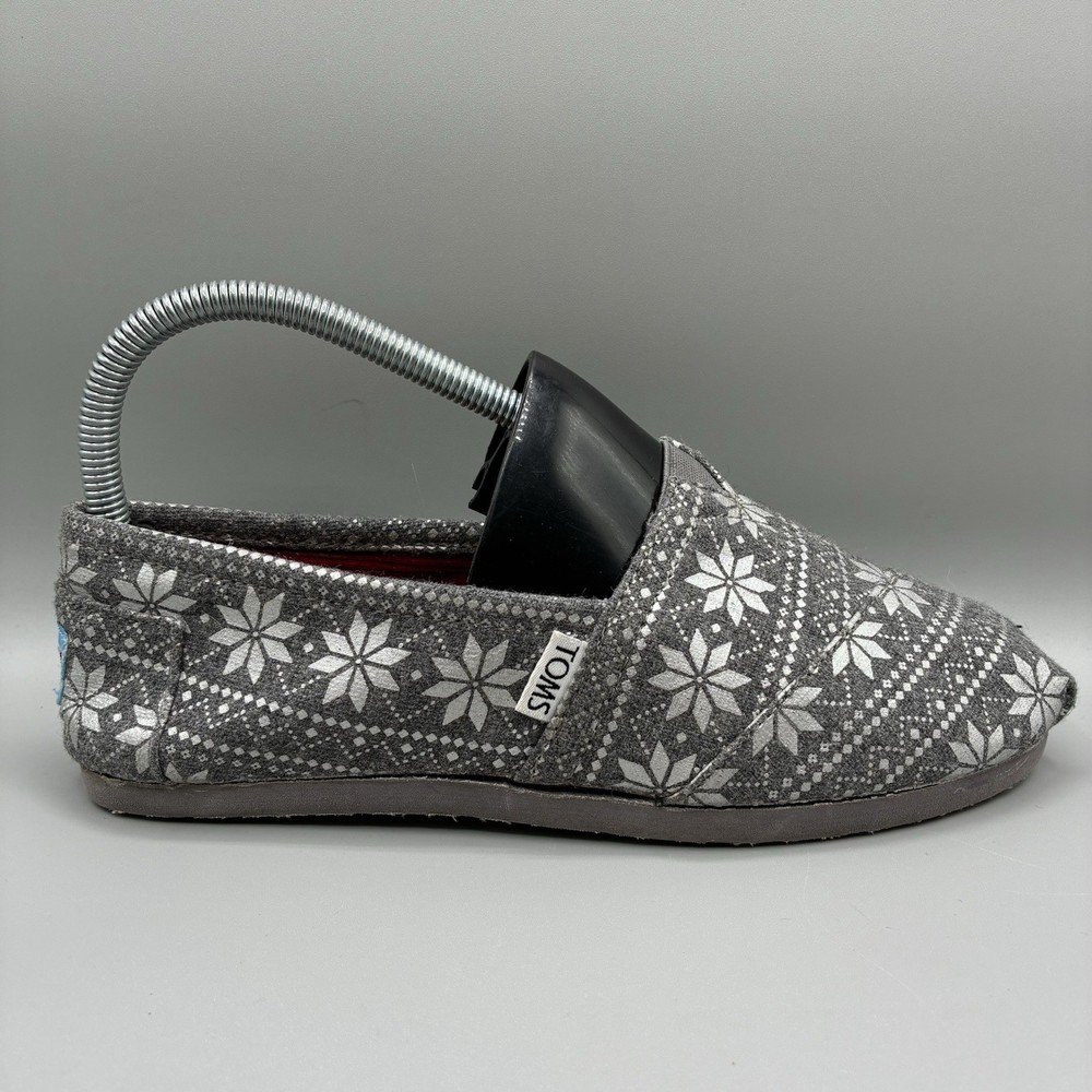 Toms Snowflake Poinsetta Alpargata Women’s 8 Gray Slip On Flats Holiday
