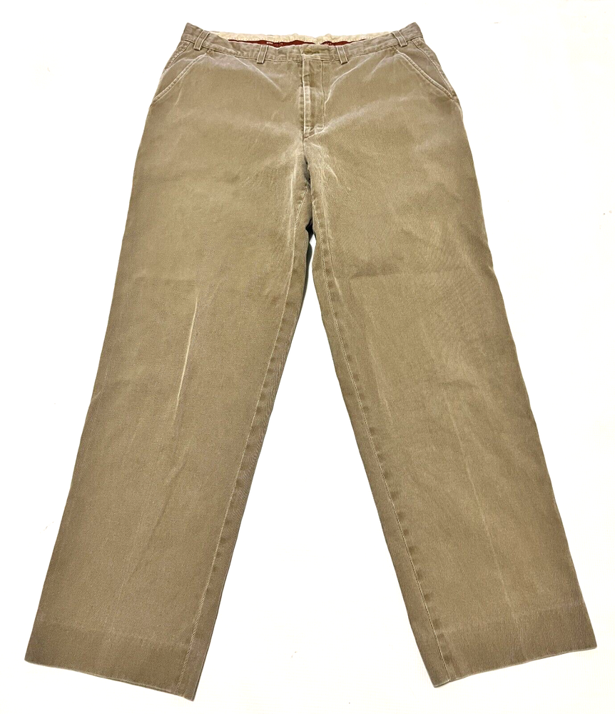 Hiltl Chino pants Brown Flat Front Cotton Straight Leg Men's 34X29 Nice