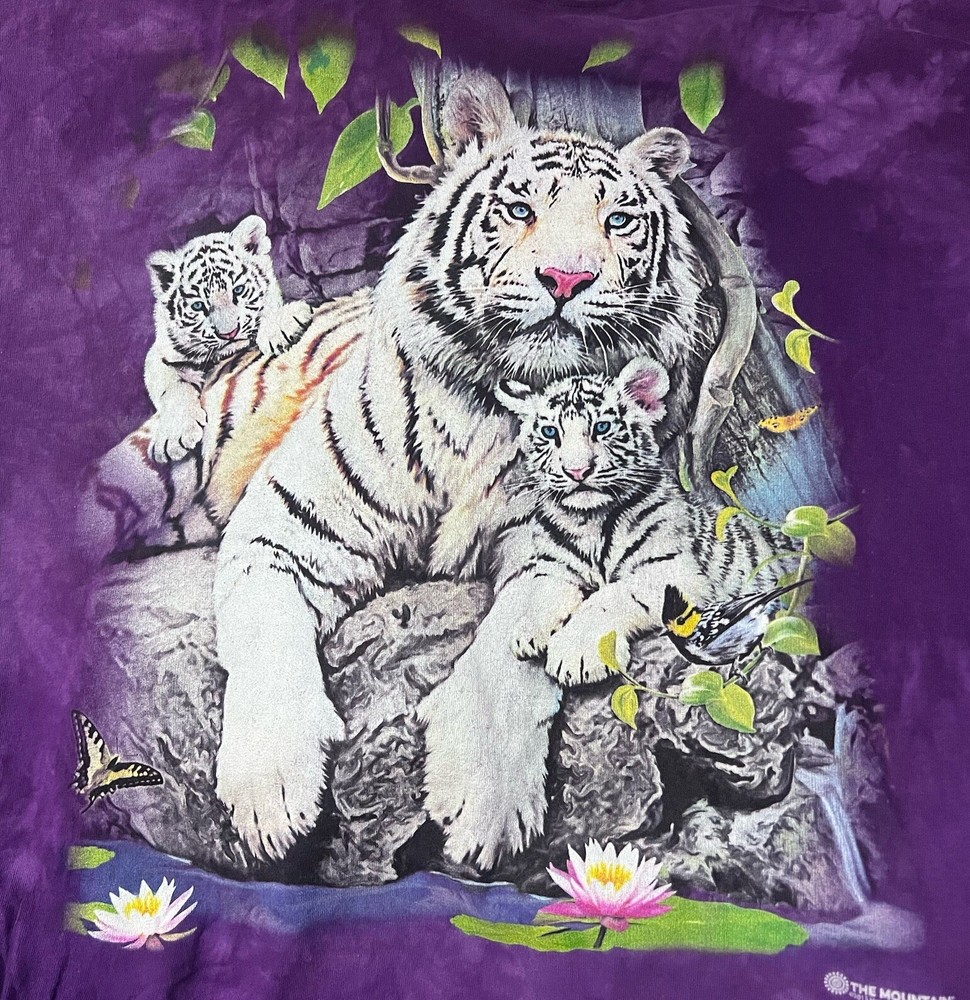 Marbled Purple White Tiger With Cubs The Mountain Short Sleeve Tshirt Unisex 4XL
