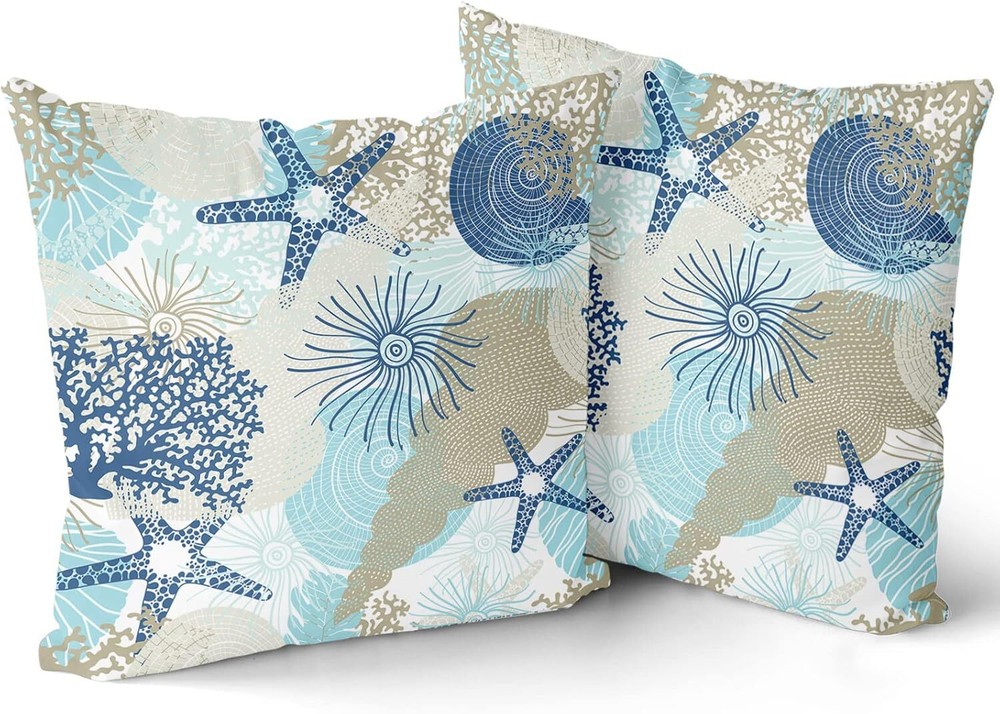 Nautical Coastal Pillow Covers 18X18 in Beach Ocean Themed Decorative Couch Pil