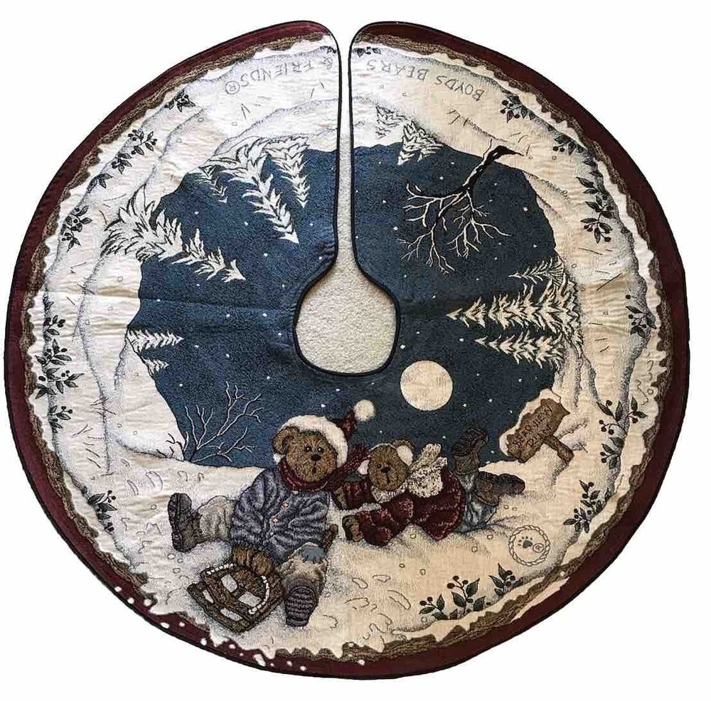 Boyds Bears Christmas Tree Skirt Snow Sledding Enjoy the Ride Design