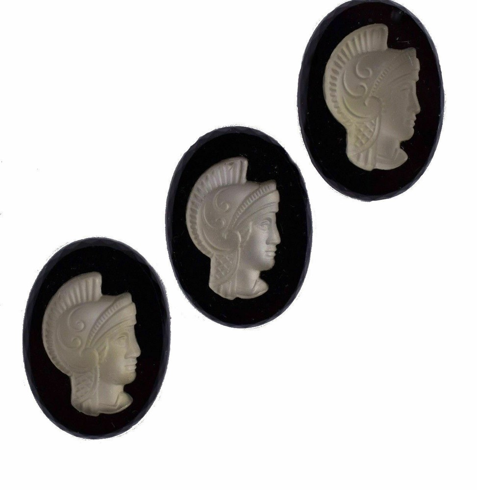 Vintage Intaglio Trojan Warrior Cameo Flat-back Cabochon Faceted Edges 18 mm